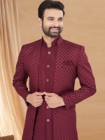 Maroon Art Silk Indo Western Readymade Indo Western Sherwani